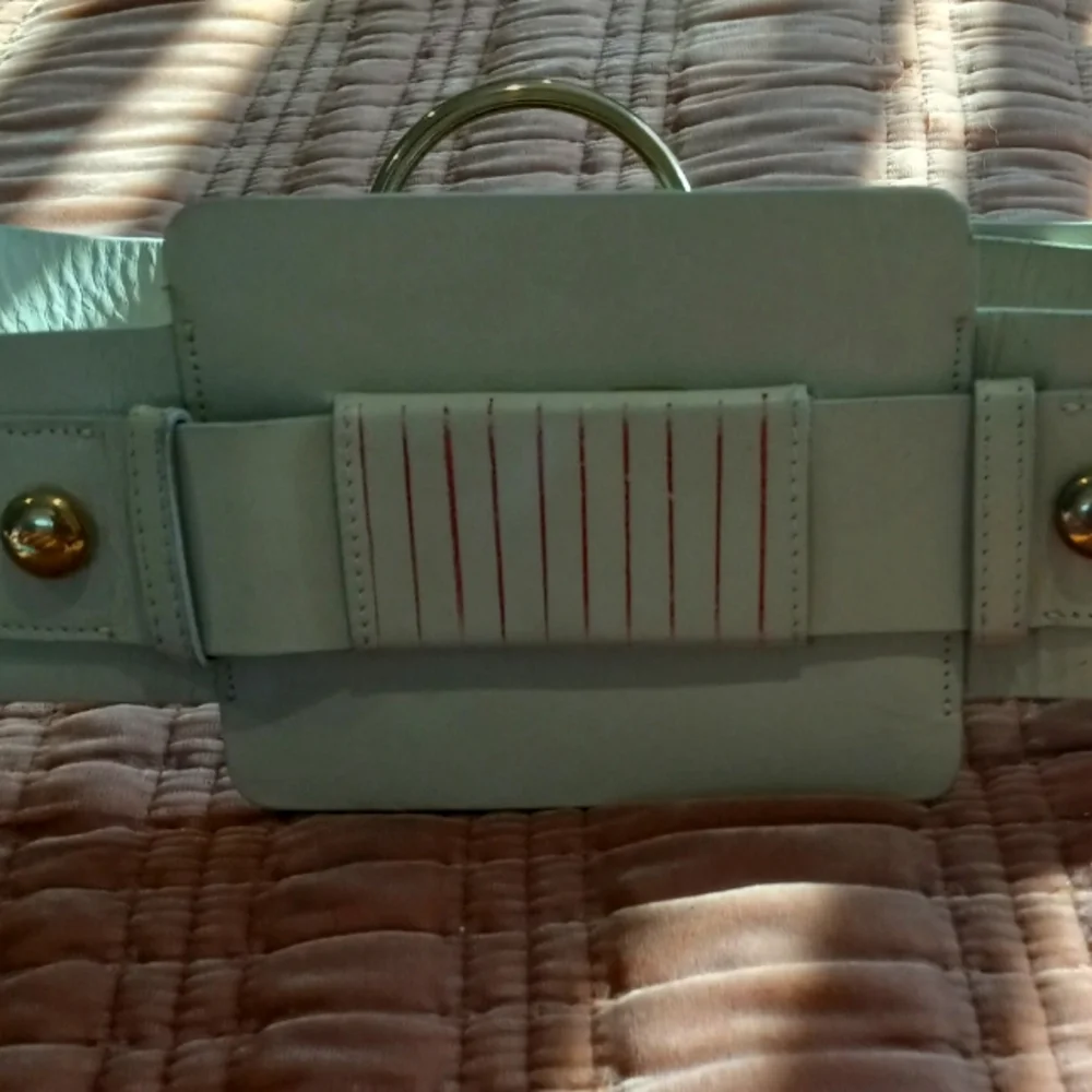 Anthropologie White Belt with Gold Hardware and Red Stitching